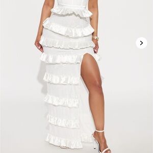 Fashion Nova Satin Tier Lace Maxi Dress